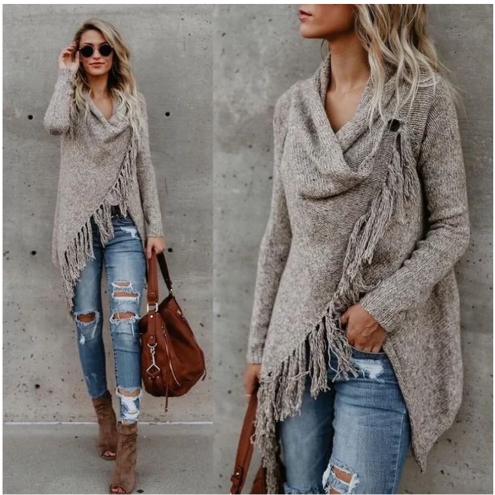 Vici LoveStitch Grey Fringe Cardigan